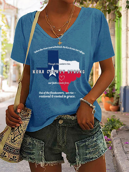 🙏💔Join us in praying for Texas.🙏Women's Kerr County Strong  Printed Short-Sleeved T-Shirt