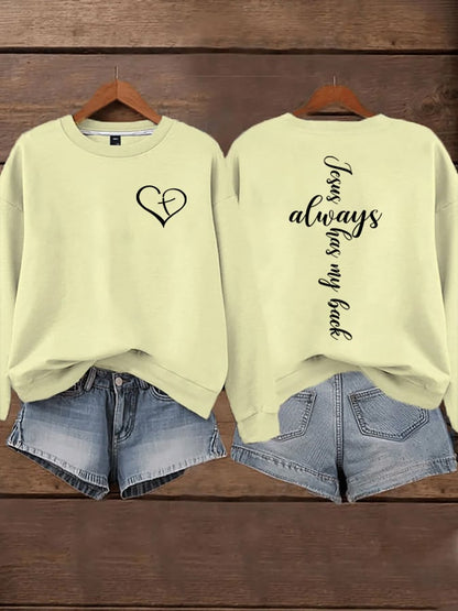 Women's Jesus Has My Back Print  Sweatshirts