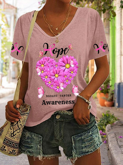 Women's Breast Cancer Awareness Print Short Sleeve T-Shirt