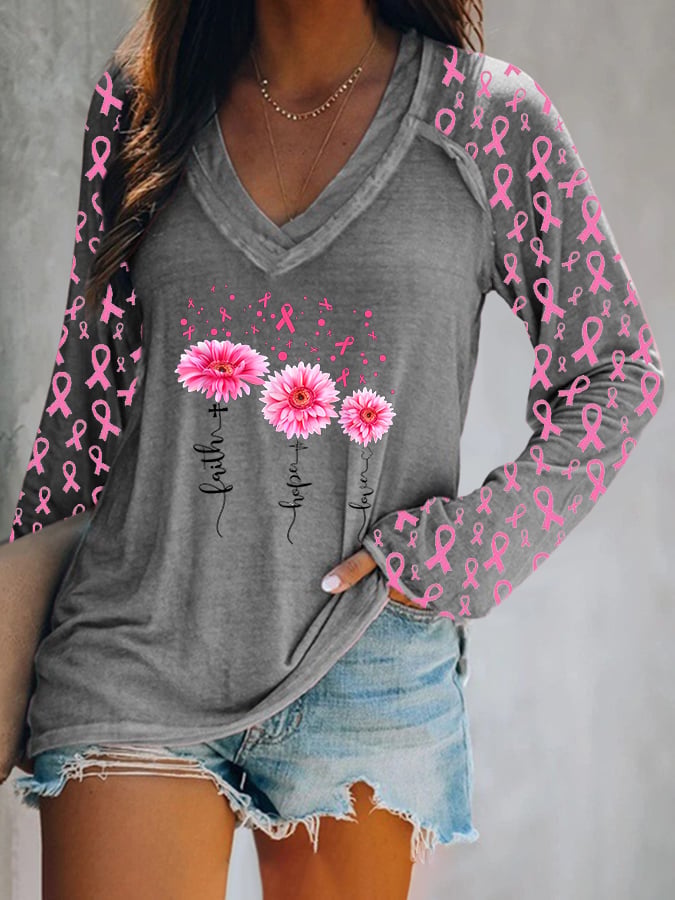 Faith and Pink Ribbon Print Panel Leopard T-Shirt