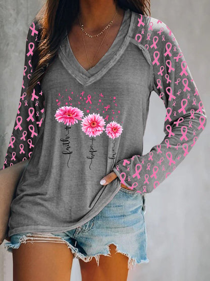 Faith and Pink Ribbon Print Panel Leopard T-Shirt