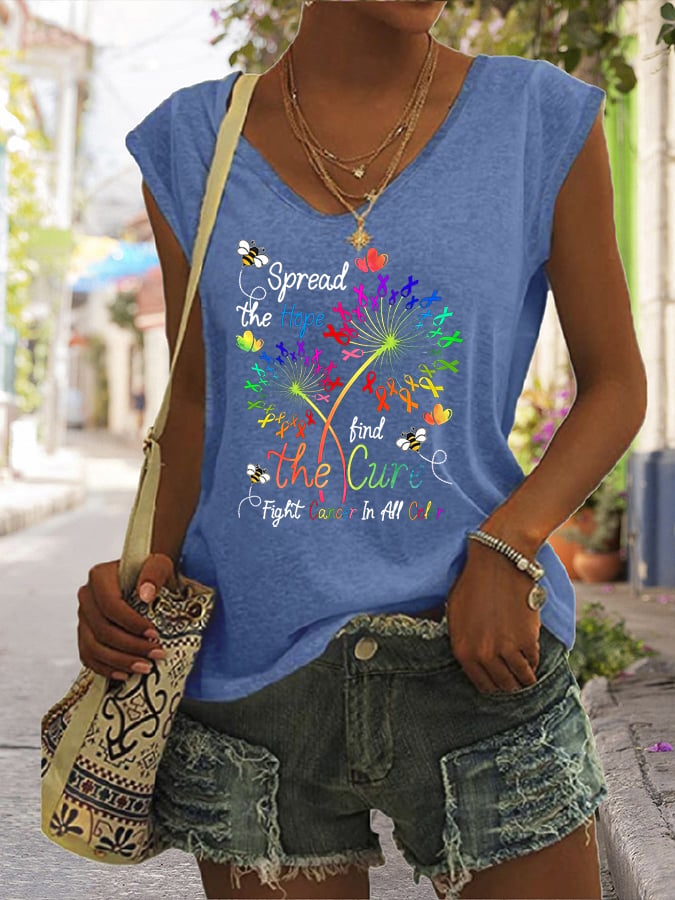 Women's Cancer Awareness Print V-Neck Tank Top