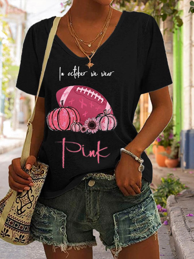 In October We Wear Pink Print Casual T-Shirt