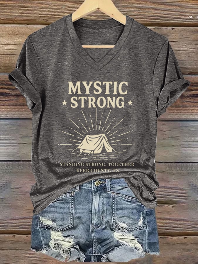 🙏💔Join us in praying for Texas.🙏V-Neck Retro Texas Strong Mystic Strong Standing Strong, Together Kerr County, TX Print T-Shirt