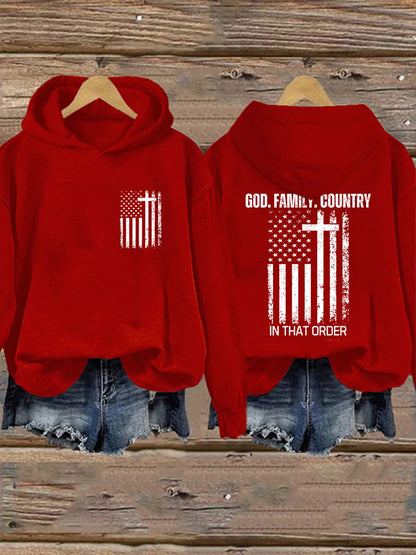 Women's God Family Country In That Order Print Casual Sweatshirt