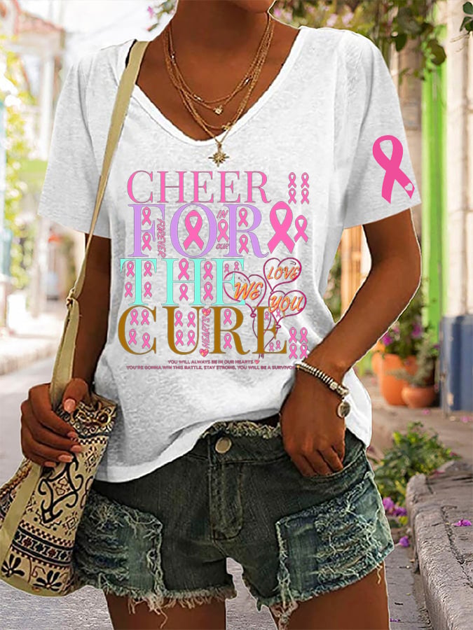 Breast Cancer Awareness Print Short Sleeve T-Shirt