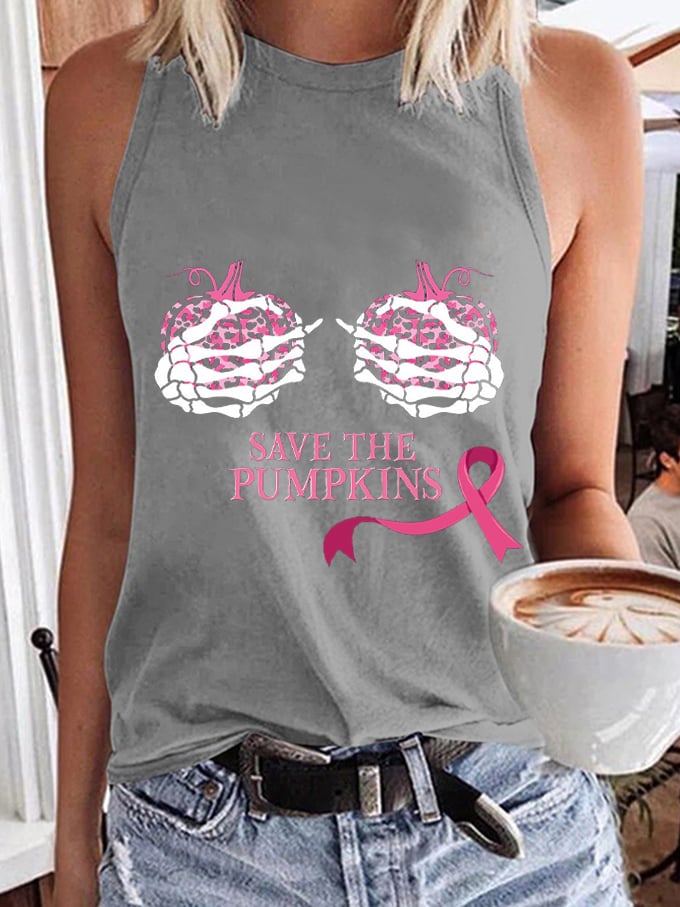 Women's Save The Pumpkins Breast Cancer Awareness Print Tank Top