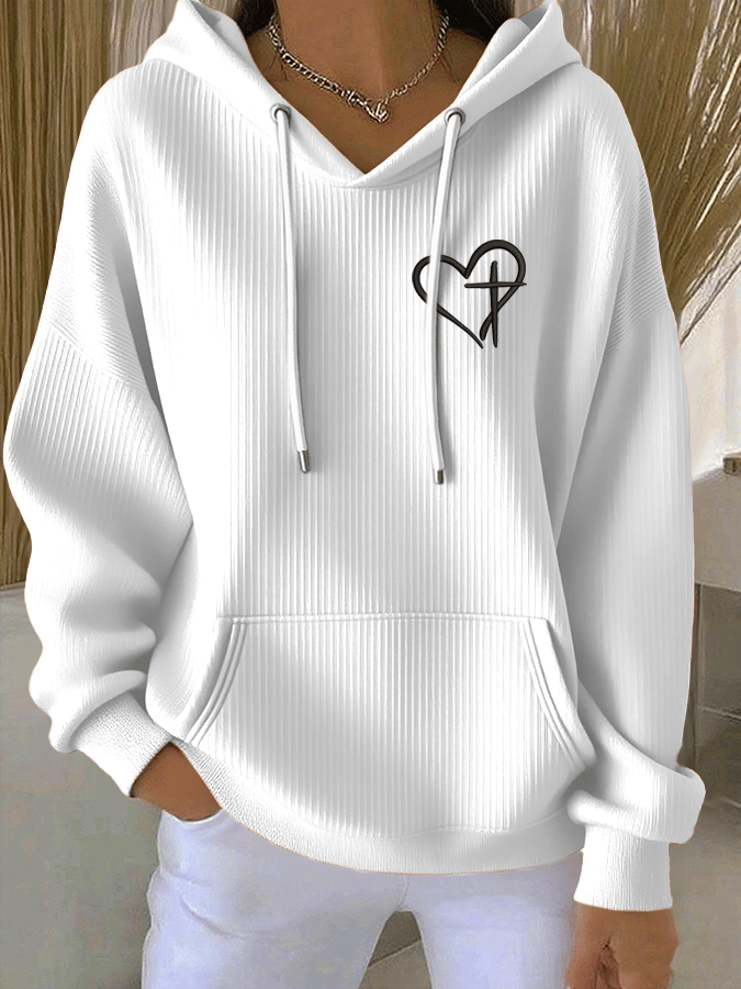 Women's Faith Print Casual Hooded Sweatshirt
