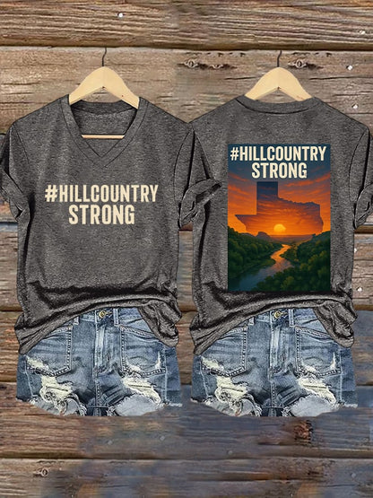 🙏💔Join us in praying for Texas.🙏Women's Texas Hill Country Strong Print T-shirt