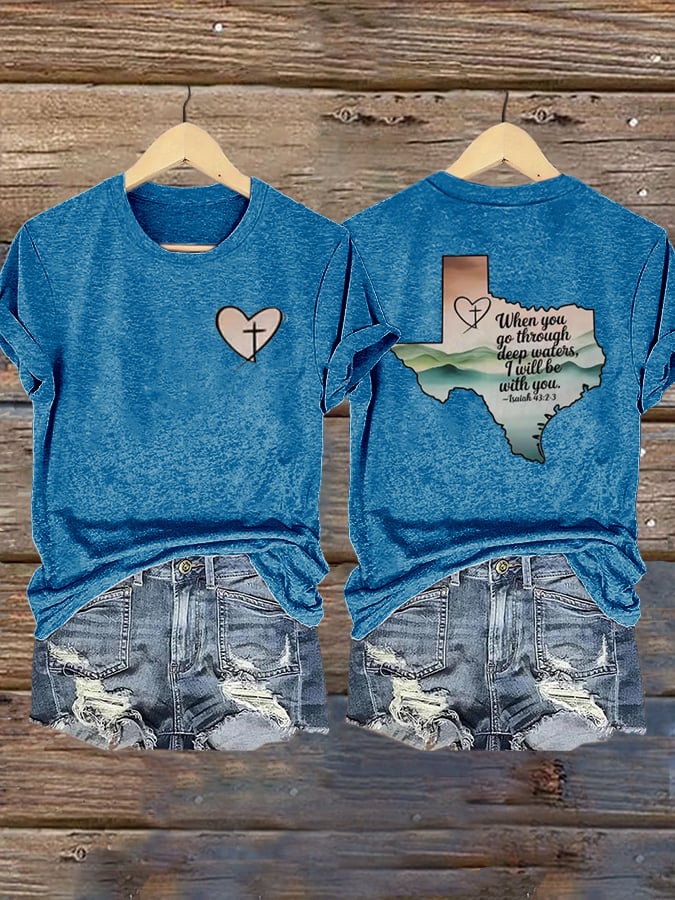 🙏💔Join us in praying for Texas.🙏Women's When You Go Through Deep Waters, I Will Be With You. Isaiah 43:2  Faith Printed T-Shirts