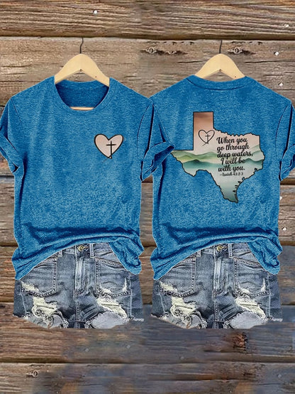 🙏💔Join us in praying for Texas.🙏Women's When You Go Through Deep Waters, I Will Be With You. Isaiah 43:2  Faith Printed T-Shirts