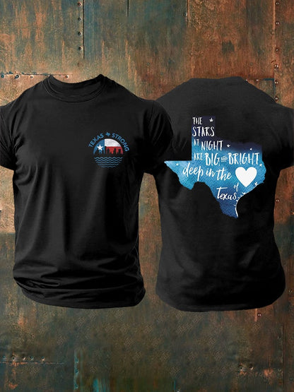 🙏💔Join us in praying for Texas.🙏Retro Man's Texas Strong The Stars At Night Are Big And Bright Deep In The Heart Of Texas Print T-Shirt