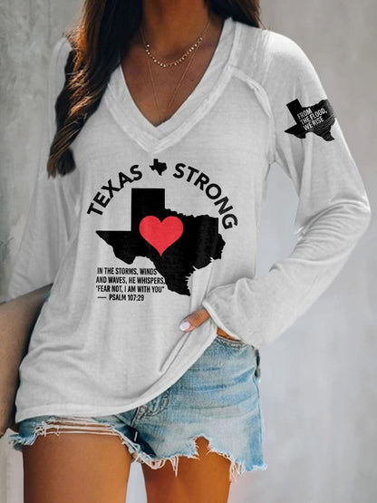 🙏💔Join us in praying for Texas.🙏V-neck Retro Texas Strong From The Flood, We Rise Texas Strong In The Storms, Winds And Waves, He Whispers,“Fear Not, I Am With You”— Psalm 107:29 Print T-Shirt