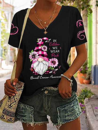 Women's In October We Wear Pink Breast Cancer Awarenes Print Short Sleeve T-Shirt