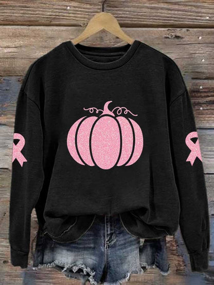 Women's Pink Pumpkin Print Casual Sweatshirt