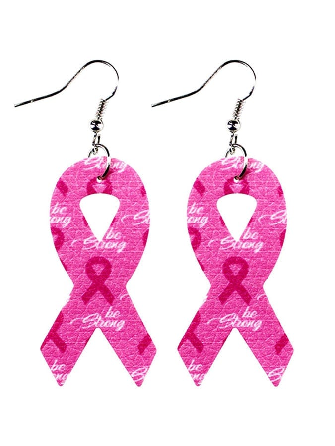 Pink Ribbon Slogan Earrings
