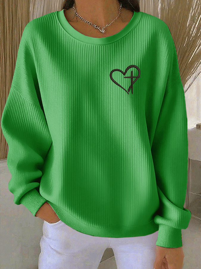 Women's Faith Print Knit Crew Neck Long Sleeve Top