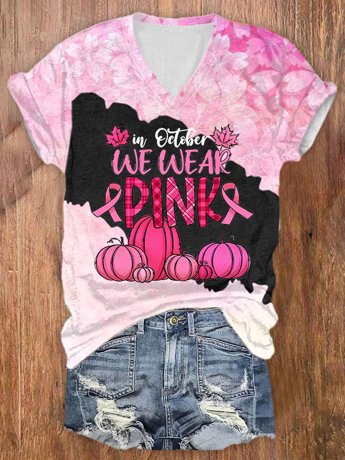 Women's Casual In October We Wear Pink Printed Short Sleeve T-Shirt