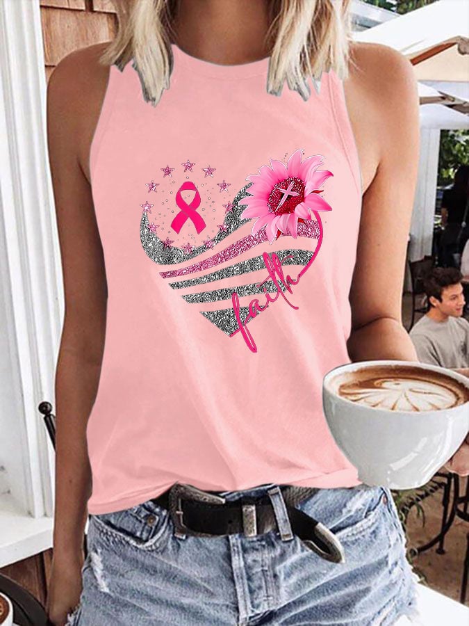 Women's Breast Cancer Print Casual Tank Top