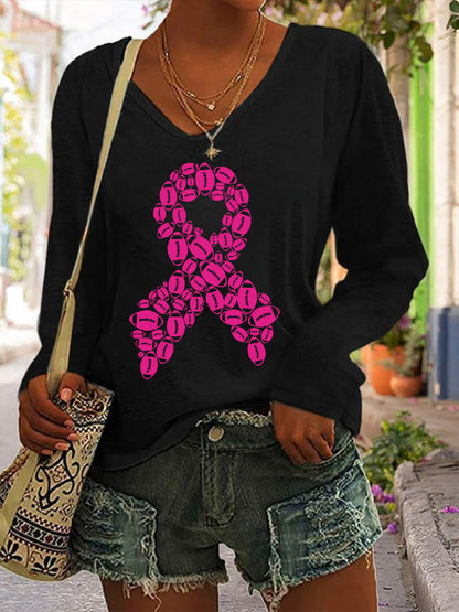 Women's Breast Cancer Ribbon Football  Casual Long-Sleeve T-Shirt