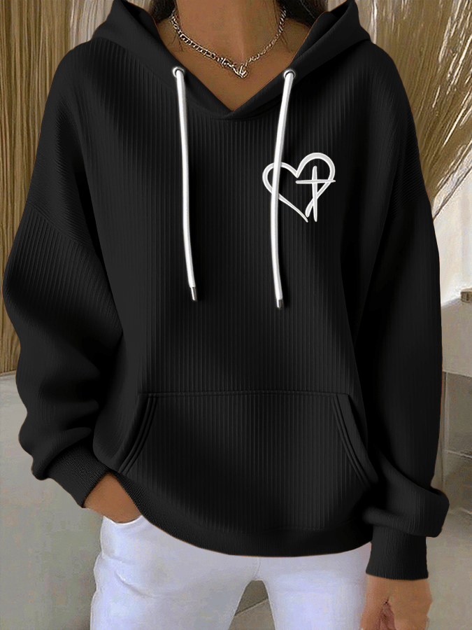 Women's Faith Print Casual Hooded Sweatshirt