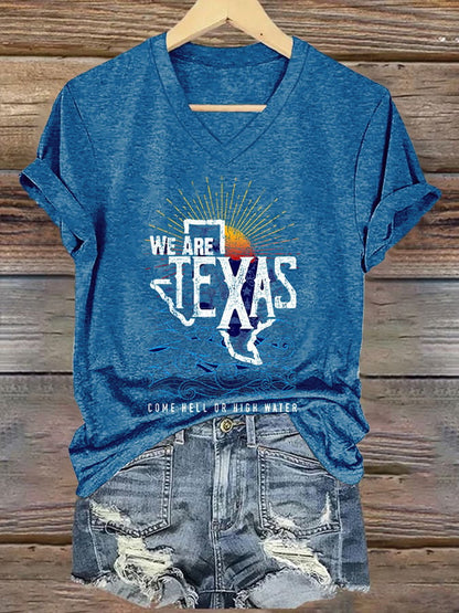🙏💔Join us in praying for Texas.🙏V-Neck Retro Texas Strong We Are Texas Come Hell Or High Water Print T-Shirt