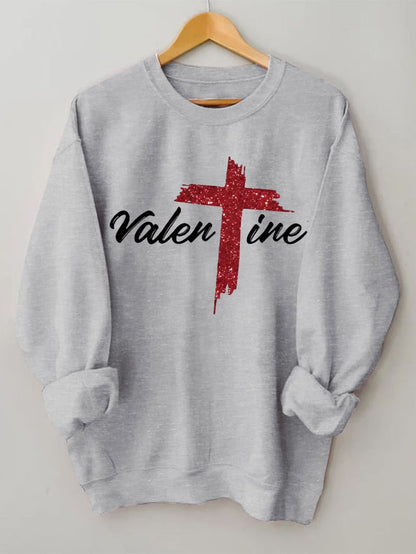 Women's Valentine Cross Print Sweatshirt