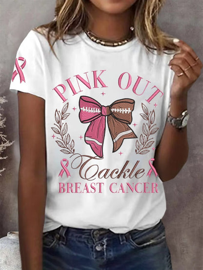 Women's Pink Out Breast Cancer Awareness Printed Short Sleeve T-Shirt