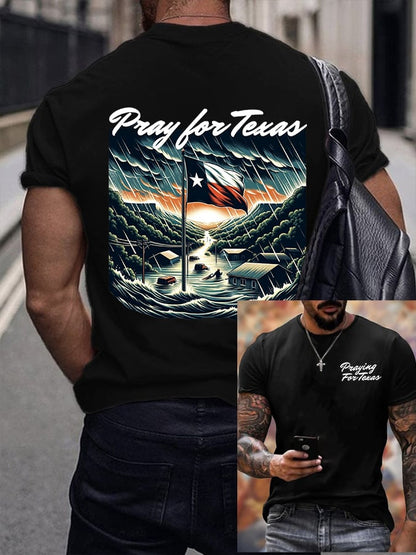 🙏💔Join us in praying for Texas.🙏Men's We Stand Praying For Texas Printed Round Neck T-Shirt