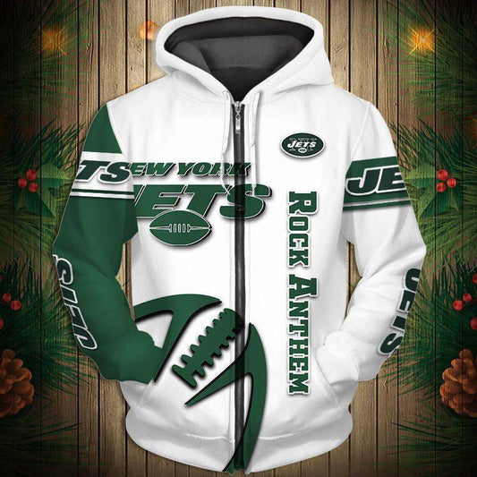 New York Jets  Men's Casual Zipper Hooded Sweatshirts