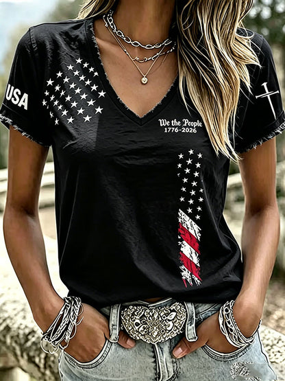 Women'S America Flag Print Casual T-Shirt