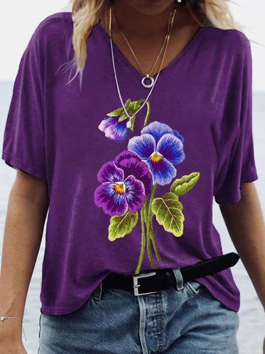 Women's Alzheimer's Awareness Floral Print T-Shirt
