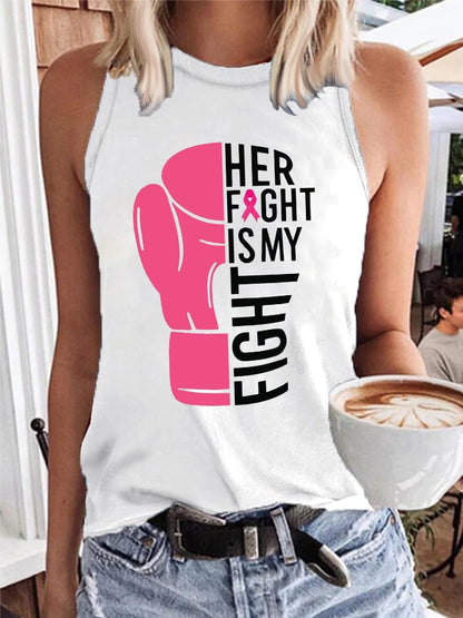 Women's Her fight is my fight Breast Cancer Awareness Print Casual Tank Top