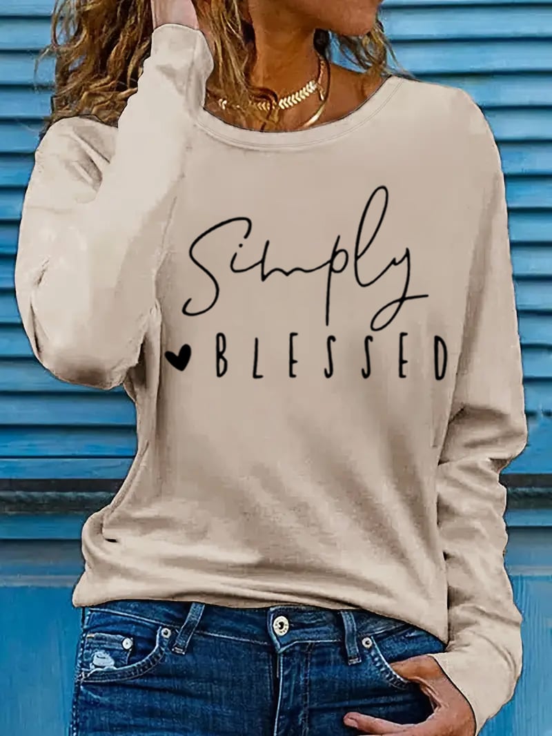 Women's Simple Blessing Printed Long Sleeve T-Shirt