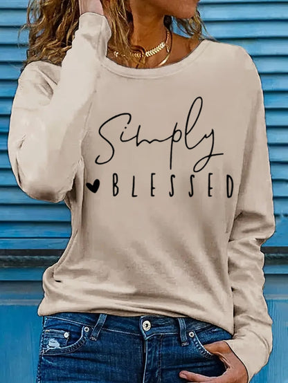 Women's Simple Blessing Printed Long Sleeve T-Shirt