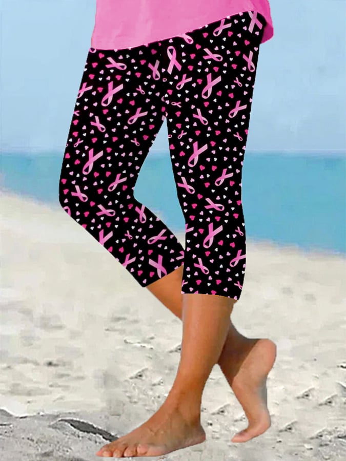 Women's Breast Cancer Awareness Pink Ribbon Print Leggings