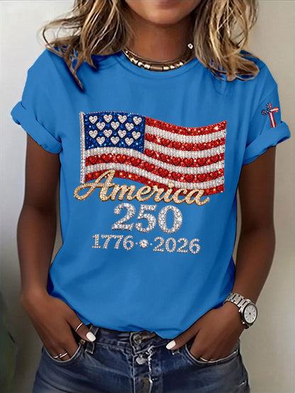 Women's America Flag Print Casual T-shirt