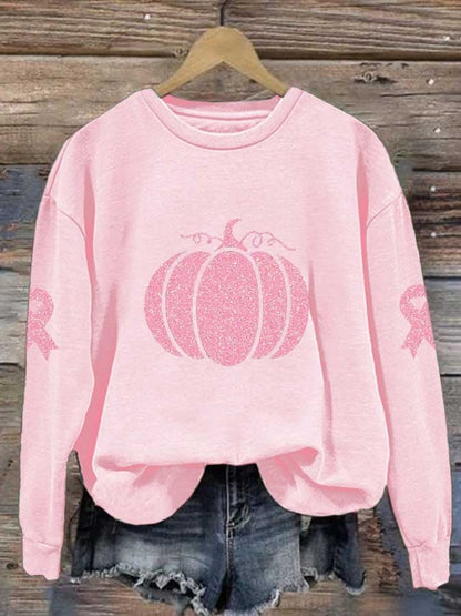 Women's Pink Pumpkin Print Casual Sweatshirt