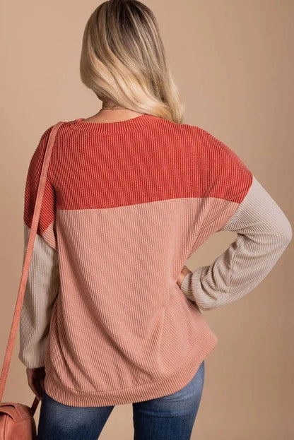 Corduroy Color Block Long Sleeve Top