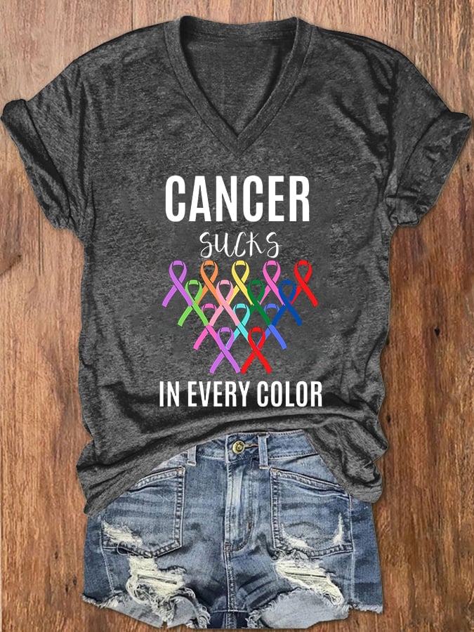 Women's Cancer Sucks In Every Color Ribbon T-Shirt
