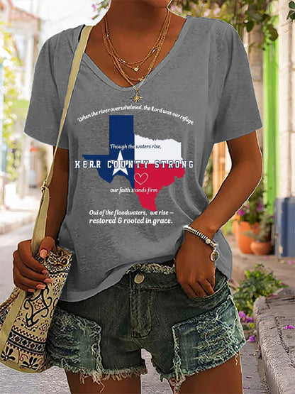 🙏💔Join us in praying for Texas.🙏Women's Kerr County Strong  Printed Short-Sleeved T-Shirt
