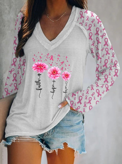 Faith and Pink Ribbon Print Panel Leopard T-Shirt