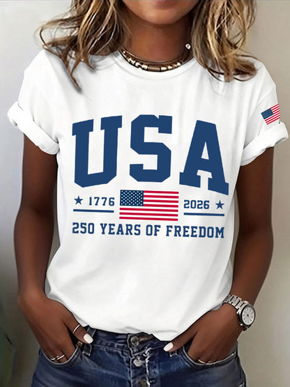 Women'S  America Flag Printed Casual T-Shirt
