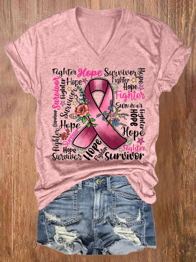 Women's Breast Cancer Awareness Print T-Shirt