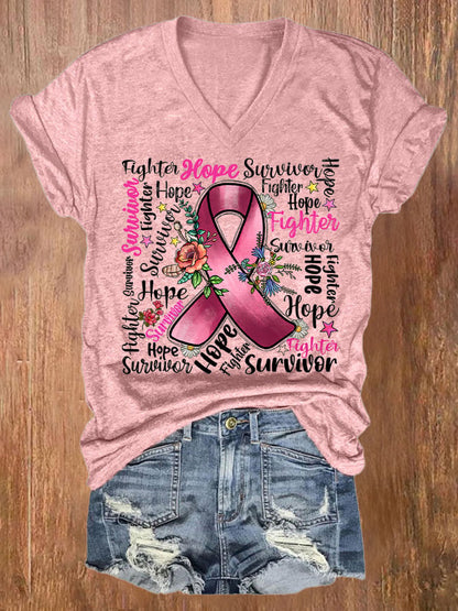 Women's Breast Cancer Awareness Print T-Shirt