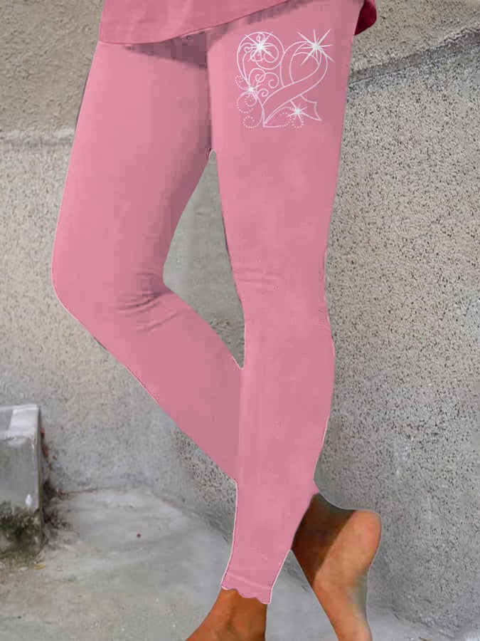 Women's Breast Cancer Diamond Print Skinny High-Stretch Leggings
