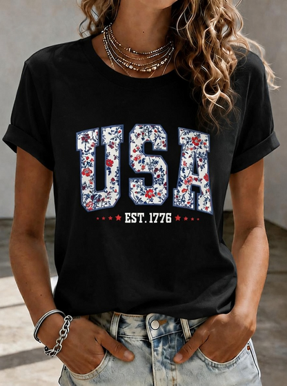 Women'S American Independence Day 250Th Anniversary Printed Short Sleeved T-Shirt