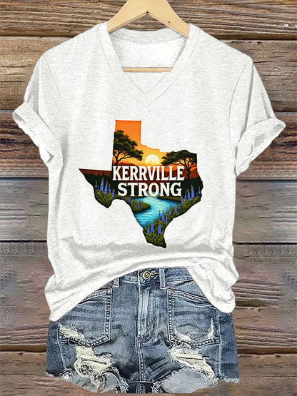 🙏💔Join us in praying for Texas.🙏V-Neck Retro Kerrville Strong Print T-Shirt