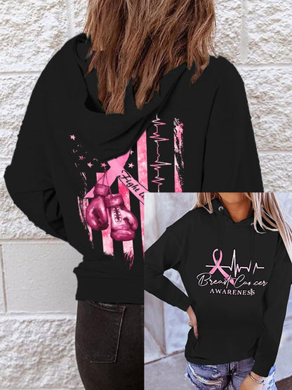 Women'S Breast Cancer Awareness Casual Printed Hooded Sweatshirt