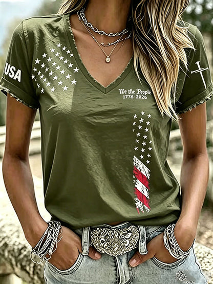 Women'S America Flag Print Casual T-Shirt